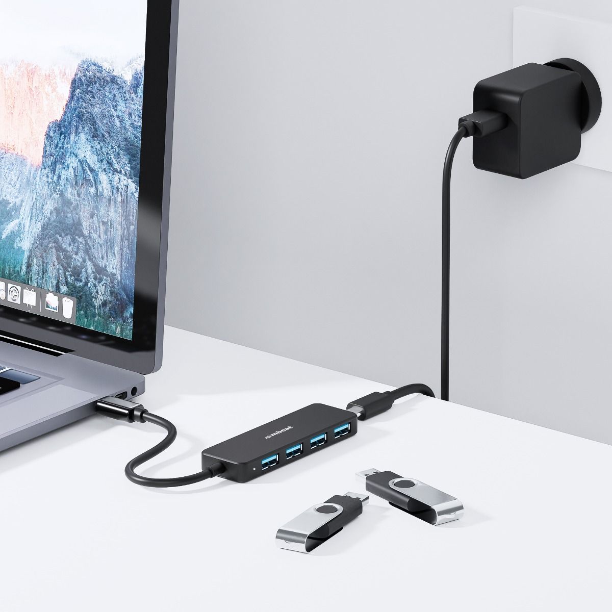 A large marketing image providing additional information about the product mBeat 4-Port USB-C Hub with USB-C DC Port - Additional alt info not provided